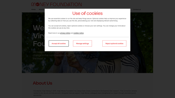 Screenshot of the The Virgin Money Foundation website
