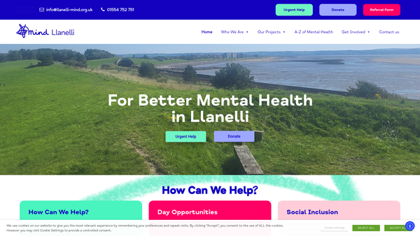 Screenshot of the Llanelli Mind website