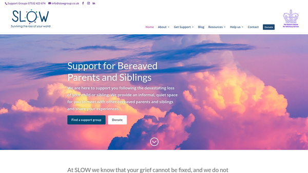 Screenshot of the Slow - Supporting Bereaved Parents And Siblings website