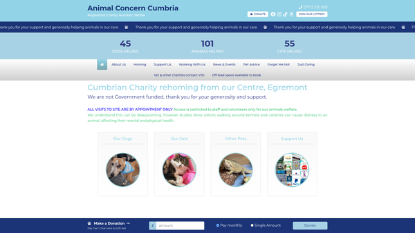 Screenshot of the Animal Concern Cumbria website