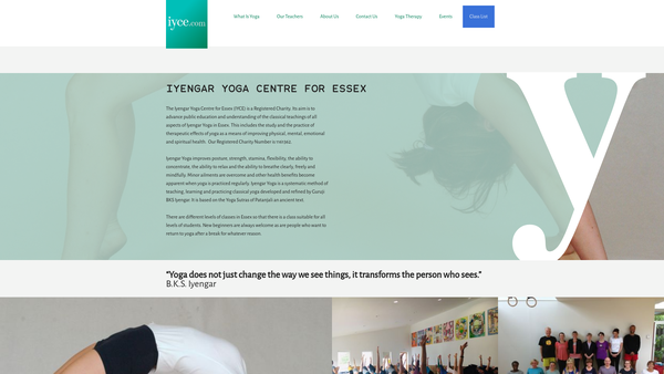 Screenshot of the Iyengar Yoga Centre For Essex website