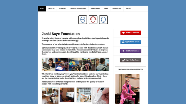 Screenshot of the Janki Saye Foundation website