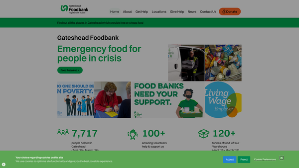 Screenshot of the Gateshead Foodbank website