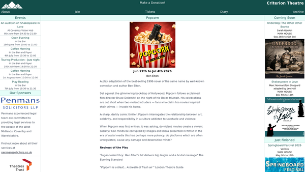 Screenshot of the Criterion Theatre Limited website