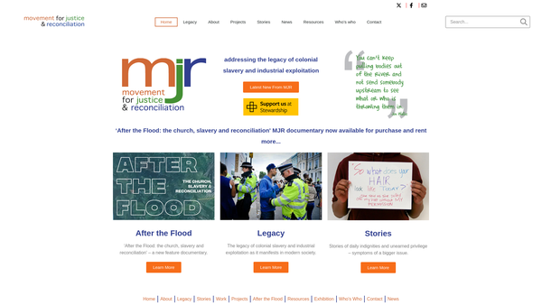 Screenshot of the Movement For Justice And Reconciliation website