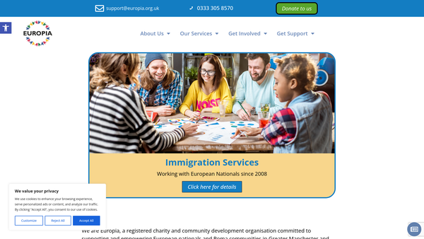 Screenshot of the Europia website