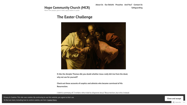 Screenshot of the Hope Community Church (Manchester) website