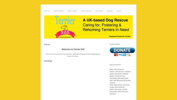 Screenshot of the Terrier Sos website