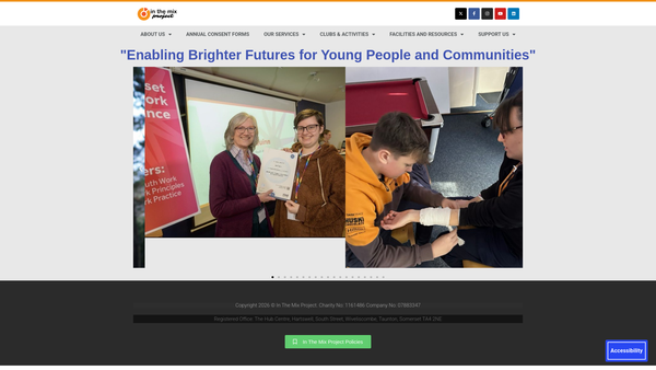 Screenshot of the In The Mix Youth Project website