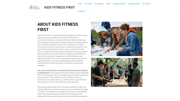 Screenshot of the Kids Fitness First website