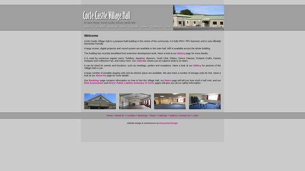 Screenshot of the Corfe Castle Village Hall CIO website