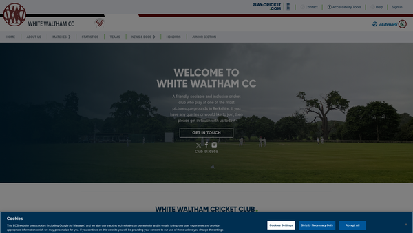 Screenshot of the White Waltham Cricket Club website