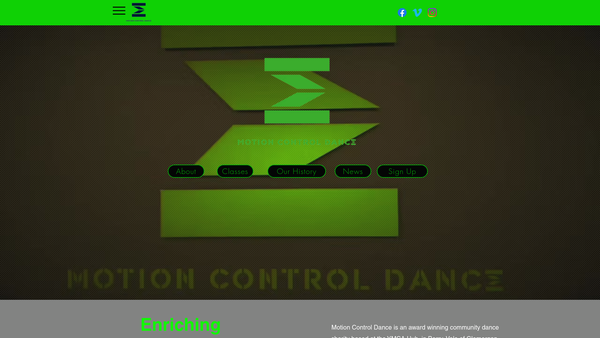 Screenshot of the Motion Control Dance website