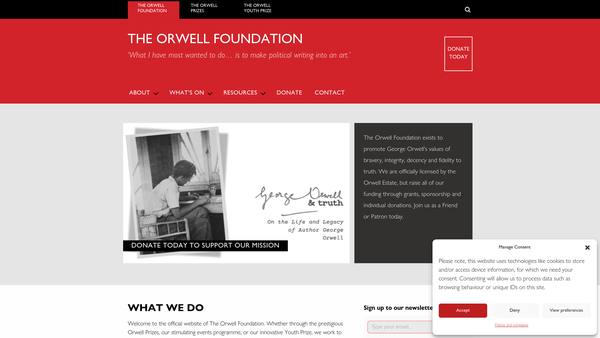 Screenshot of the The Orwell Foundation website
