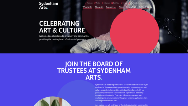 Screenshot of the Sydenham Arts Ltd website