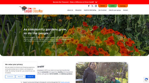 Screenshot of the Grow Cardiff website