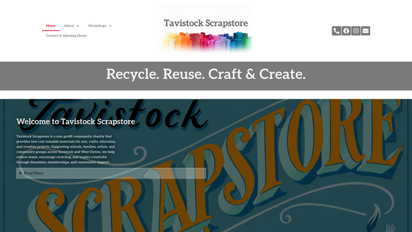 Screenshot of the Tavistock Scrapstore website