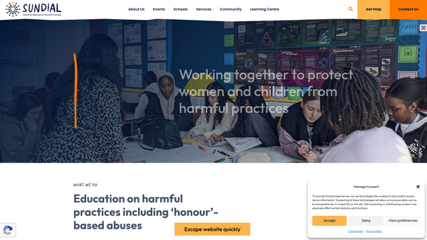 Screenshot of the Sundial Centre for Education on Harmful Practices website