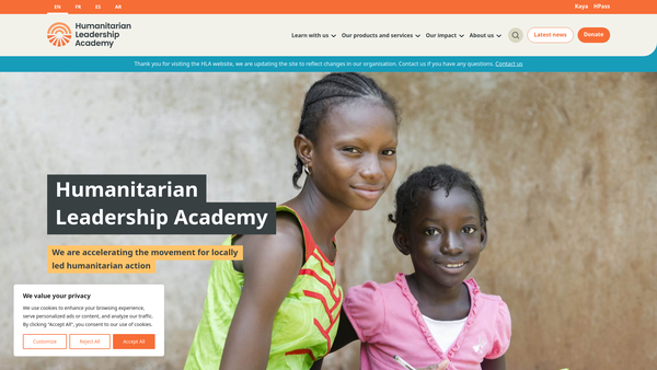 Screenshot of the Humanitarian Leadership Academy website