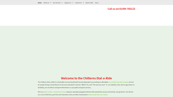 Screenshot of the The Chilterns Dial-A-Ride website