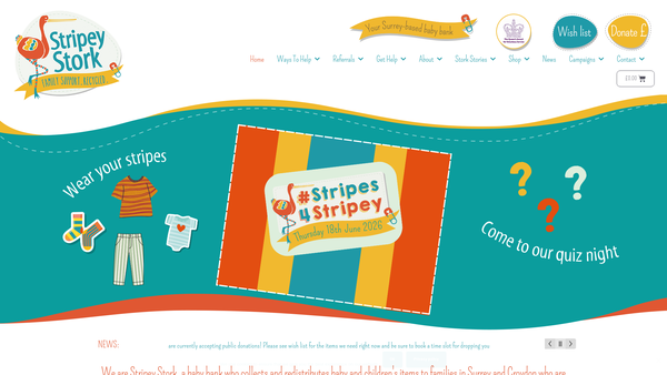 Screenshot of the Stripey Stork website