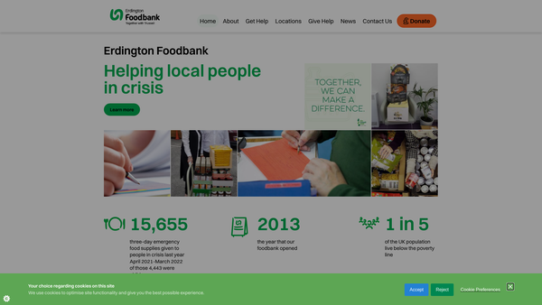 Screenshot of the Erdington Foodbank website