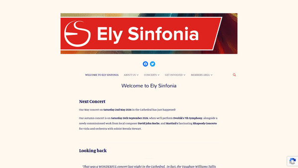 Screenshot of the Ely Sinfonia website