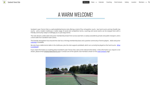 Screenshot of the Sandwich Lawn Tennis Club website