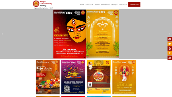 Screenshot of the Bengali Cultural Society, Reading website