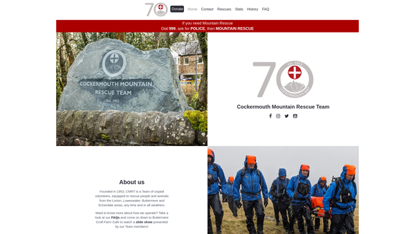 Screenshot of the Cockermouth Mountain Rescue Team website