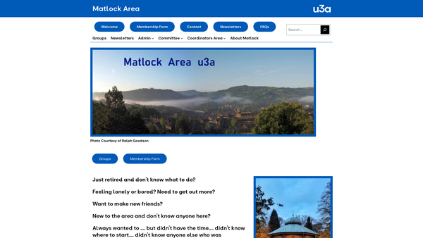 Screenshot of the Matlock Area U3A website