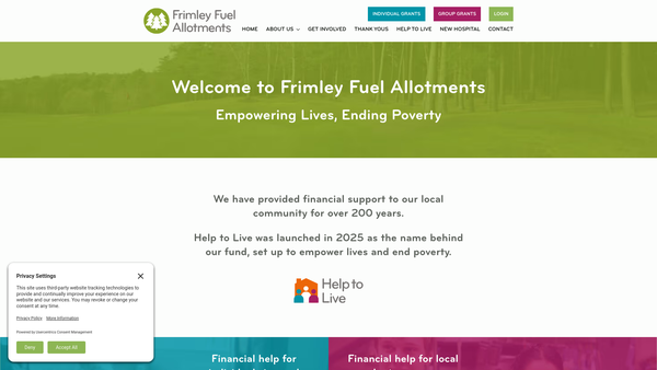 Screenshot of the Frimley Fuel Allotments CIO website