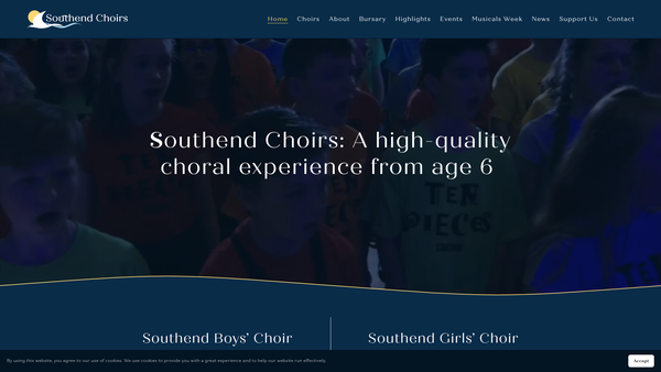 Screenshot of the Southend Boys' Choir And Southend Girls' Choir CIO website