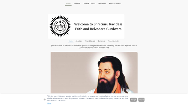Screenshot of the Shri Guru Ravidass Cultural Association Of Erith And Belvedere website