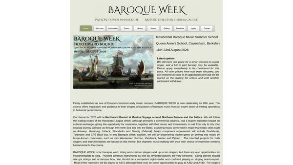 Screenshot of the Baroque Week website