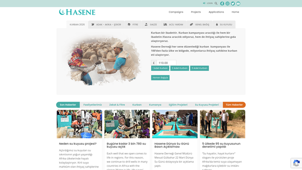 Screenshot of the Hasene Humanitarian Aid UK website
