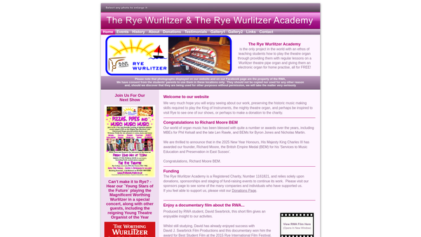 Screenshot of the The Rye Wurlitzer Academy website