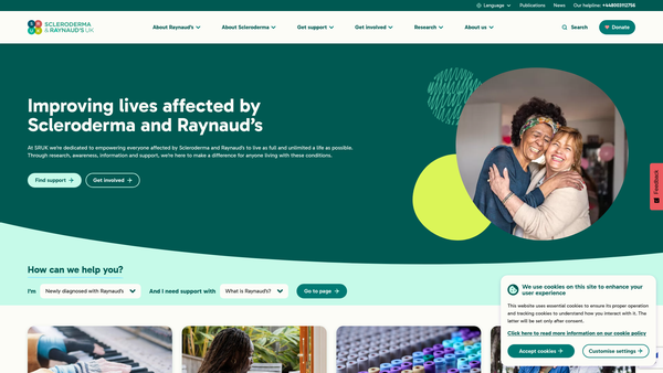 Screenshot of the Scleroderma & Raynaud's UK website