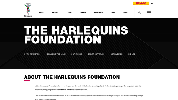 Screenshot of the The Harlequins Foundation website