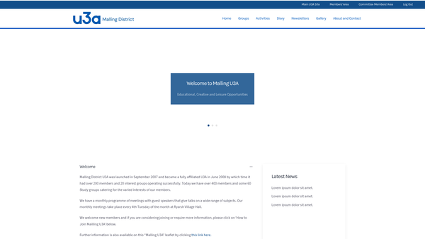 Screenshot of the Malling District U3A website