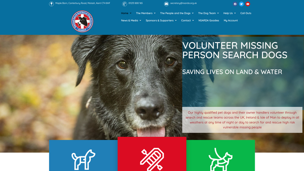 Screenshot of the National Search And Rescue Dog Association website