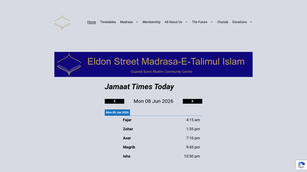 Screenshot of the Gujarati Sunni Muslim Community Centre (Gsmcc) website