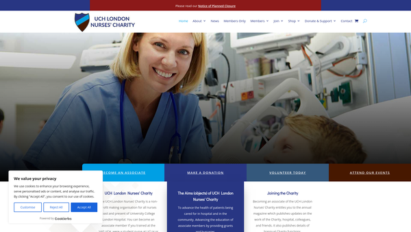 Screenshot of the Uch London Nurses' Charity website