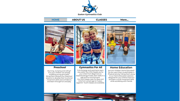 Screenshot of the Easton Gymnastics Club website
