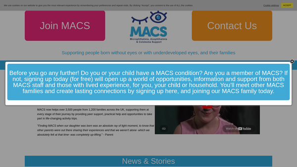 Screenshot of the Microphthalmia, Anophthalmia & Coloboma Support website