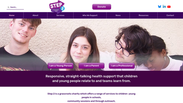 Screenshot of the Step 2 Young People's Health website