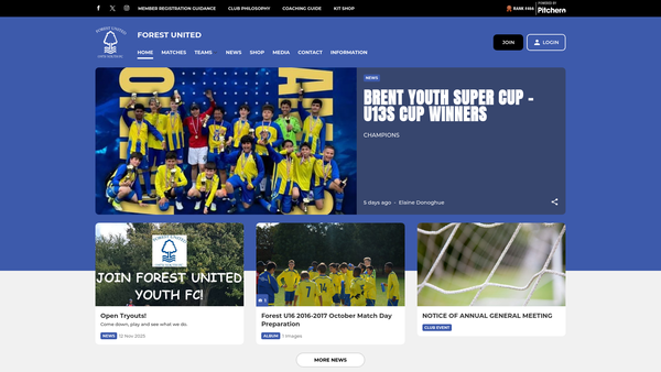 Screenshot of the Forest United (1973) Youth Football Club Limited website
