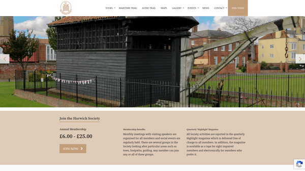 Screenshot of the The Harwich Society website