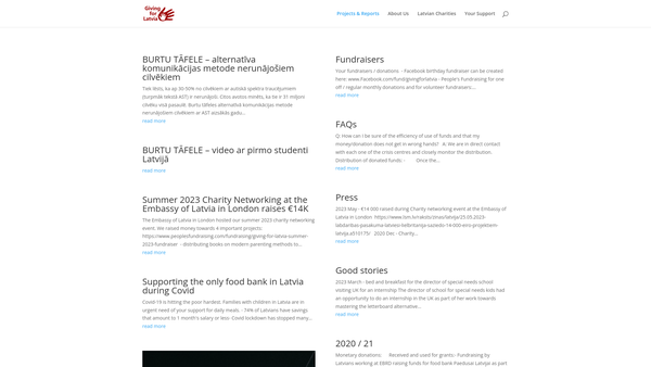 Screenshot of the Giving For Latvia website