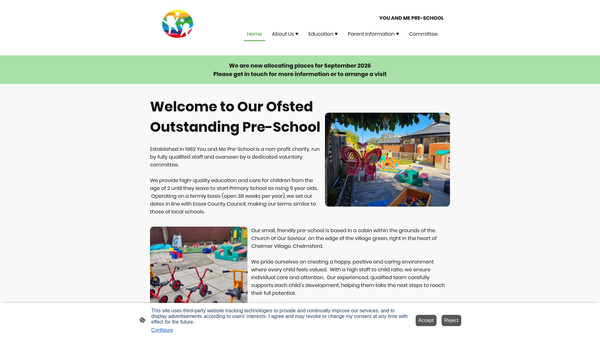 Screenshot of the You And ME Pre-School website